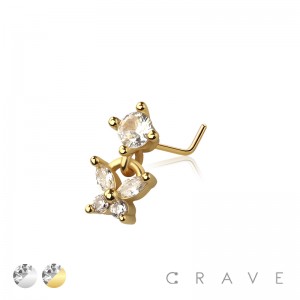 CZ BUTTERFLY DANGLE CZ 316L SURGICAL STEEL L-SHAPE NOSE RING